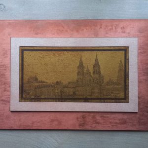 Cuadro grabado de Catedral de Santiago en madera